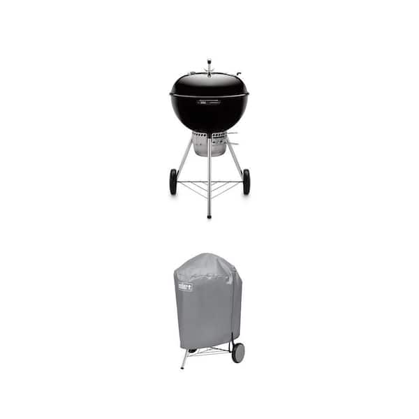 Master-Touch 22 in. Charcoal Grill in Black with Built-In Thermometer with Grill Cover Combo