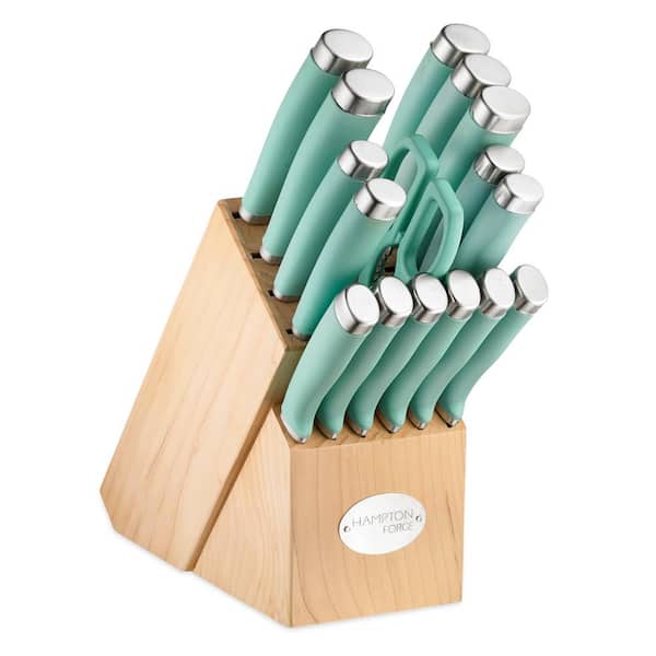 Hampton Forge Epicure 17-Piece Stainless Steel Knife Set with Storage Block in Pistachio