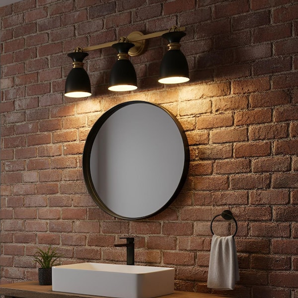 25 in. 3-Light Black and Gold Vanity Light Fixture - Elegant Wall Sconce for Bathroom, Vanity, and Hallway Lighting