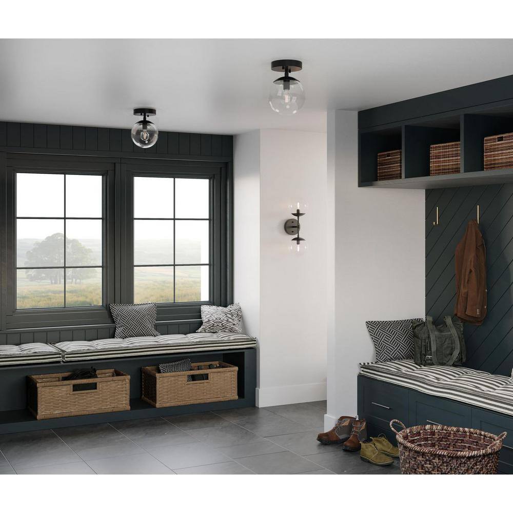 Matte Black Glass Globe Semi-Flush Mount Light