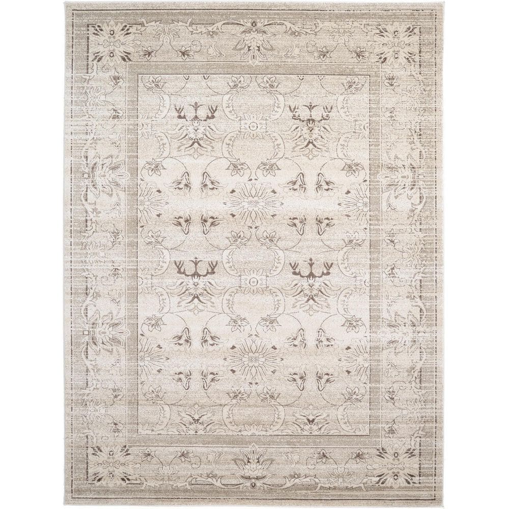 Ivory Brown Stain-Resistant Rectangular Synthetic Rug 9' x 12'