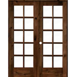 60 in. x 80 in. Knotty Alder Right-Handed 10-Lite Clear Glass Provincial Stain Wood Double Prehung French Door