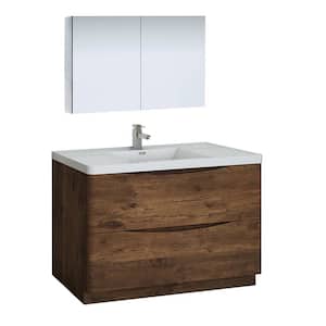 Tuscany 48 in. Modern Bathroom Vanity in Rosewood with Vanity Top in White with White Basin and Medicine Cabinet