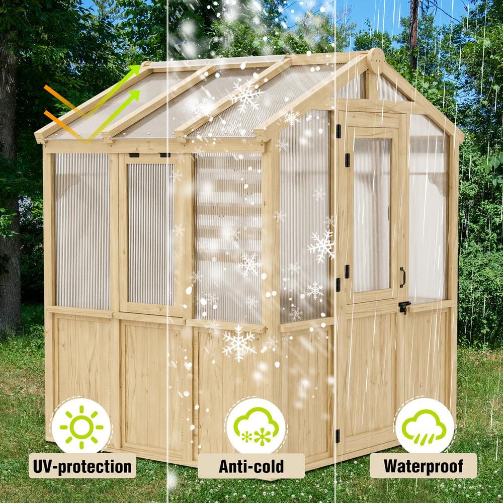 7x6 ft Beige Cedar and Polycarbonate Walk-In Greenhouse