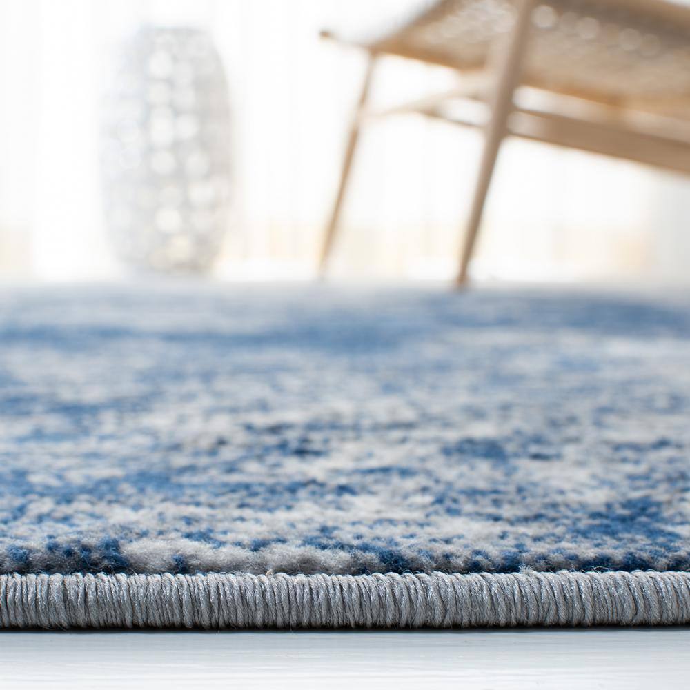 Reversible Grey/Navy Synthetic 5' Square Stain-Resistant Rug