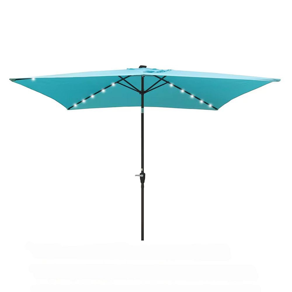 10 x 6.5 ft. Metal Ectangular Solar LED Lighted Outdoor Patio Umbrella with Crank and Push Button Tilt in Turquoise price history on PriceWatchPro