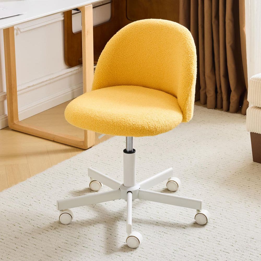 Teddy Fleece Fabric Swivel Task Chair in Goose Yellow with Armless