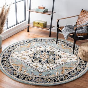 Heritage Gray/Green 6 ft. x 6 ft. Border Floral Medallion Round Area Rug