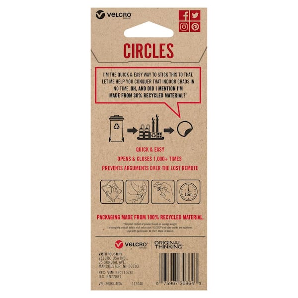 VELCRO Brand ECO Collection | 150pk | Stick'EM Mounting Circles for Office  or School | Accessory for Laminating Sheets and Projects | 3/4in Adhesive