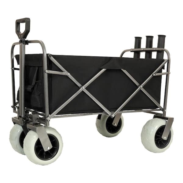 7.8 cu. ft. Steel Utility Wagon Garden Cart for Fishing with 3 storage rod tubes in Black