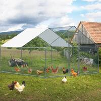 Karl home 10 ft x 10 ft Large Metal Chicken Run House with Waterproof Cover Chicken Coop K1G57000712