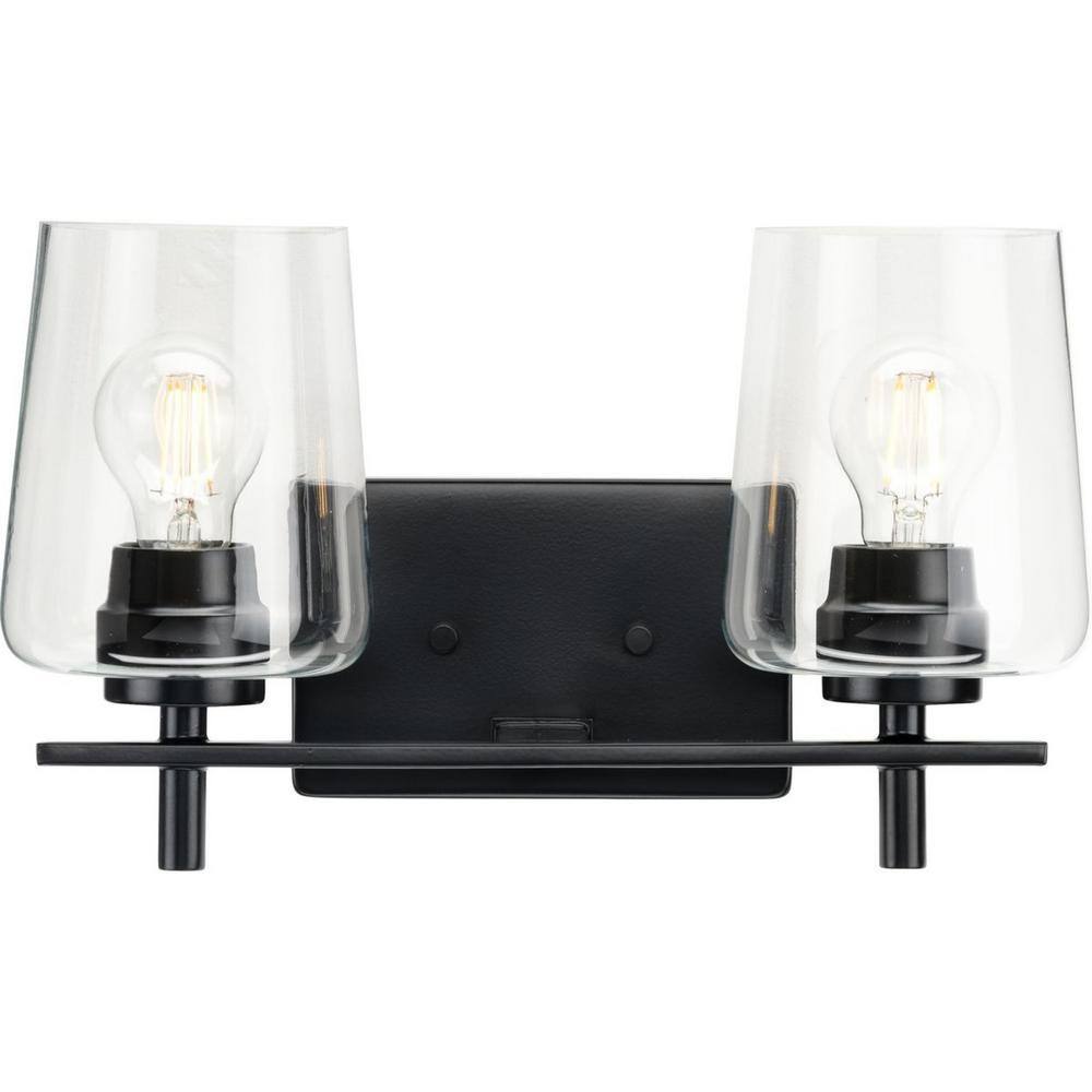 Matte Black 2-Light Wall Sconce with Clear Glass Shades