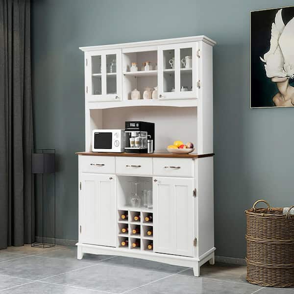 Boyel Living White Wood 44 in. Buffet Sideboard Storage Table with 3-Drawers