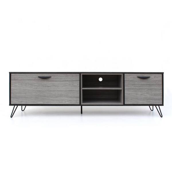 Noble House 71 in. Grey Oak Wood TV Stand Fits TVs Up to 68 in. with Storage Doors