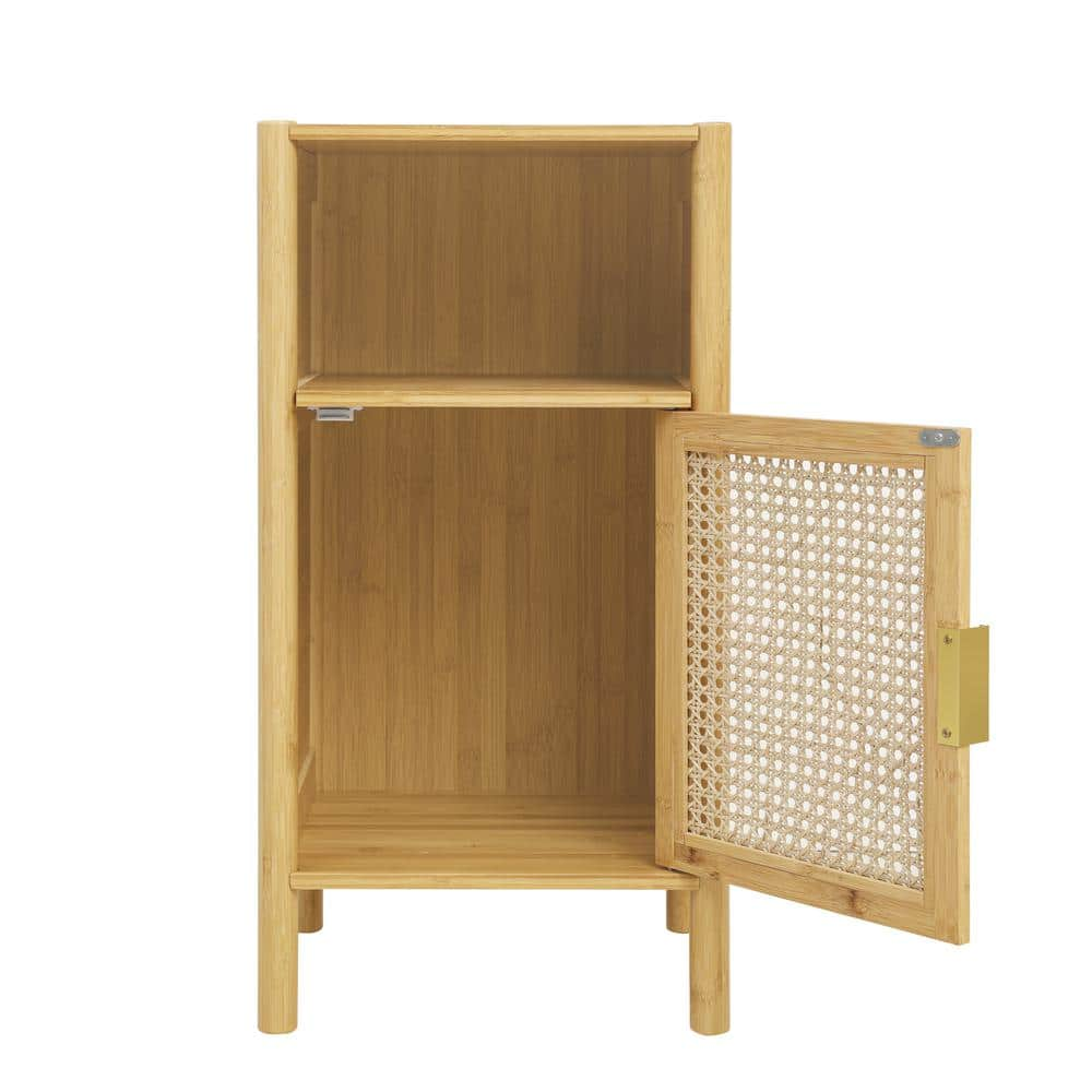 13.78 in. W x 11.82 in. D x 27.56 in. H Natural Beige Bamboo Linen Cabinet with Rattan Door and Open Shelf