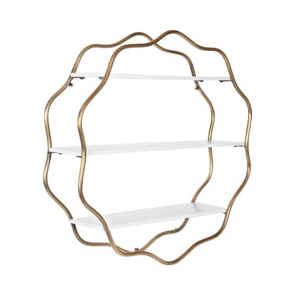 Wavella 28 in. W x 7 in. D White/Gold Composite Decorative Wall Shelf