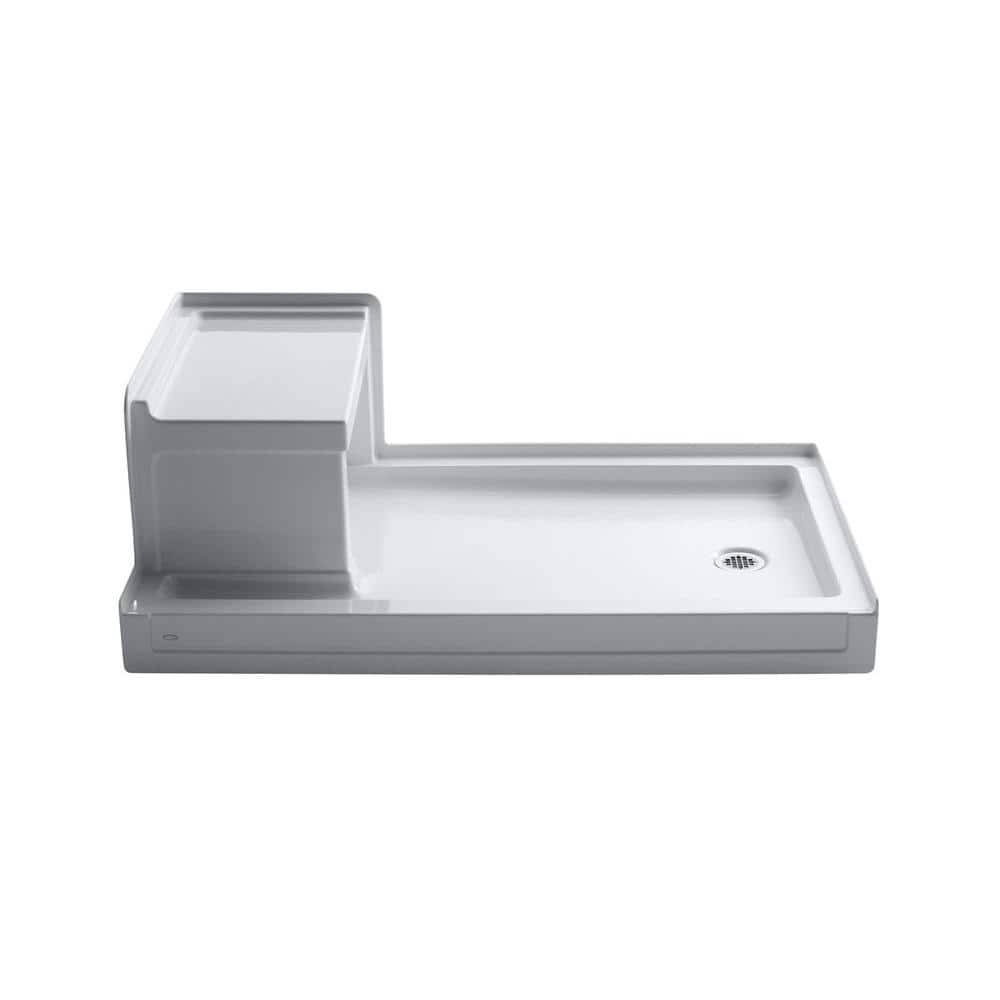 Tresham 60" x 36" White Acrylic Shower Base with Right-Hand Drain and Integral Seat