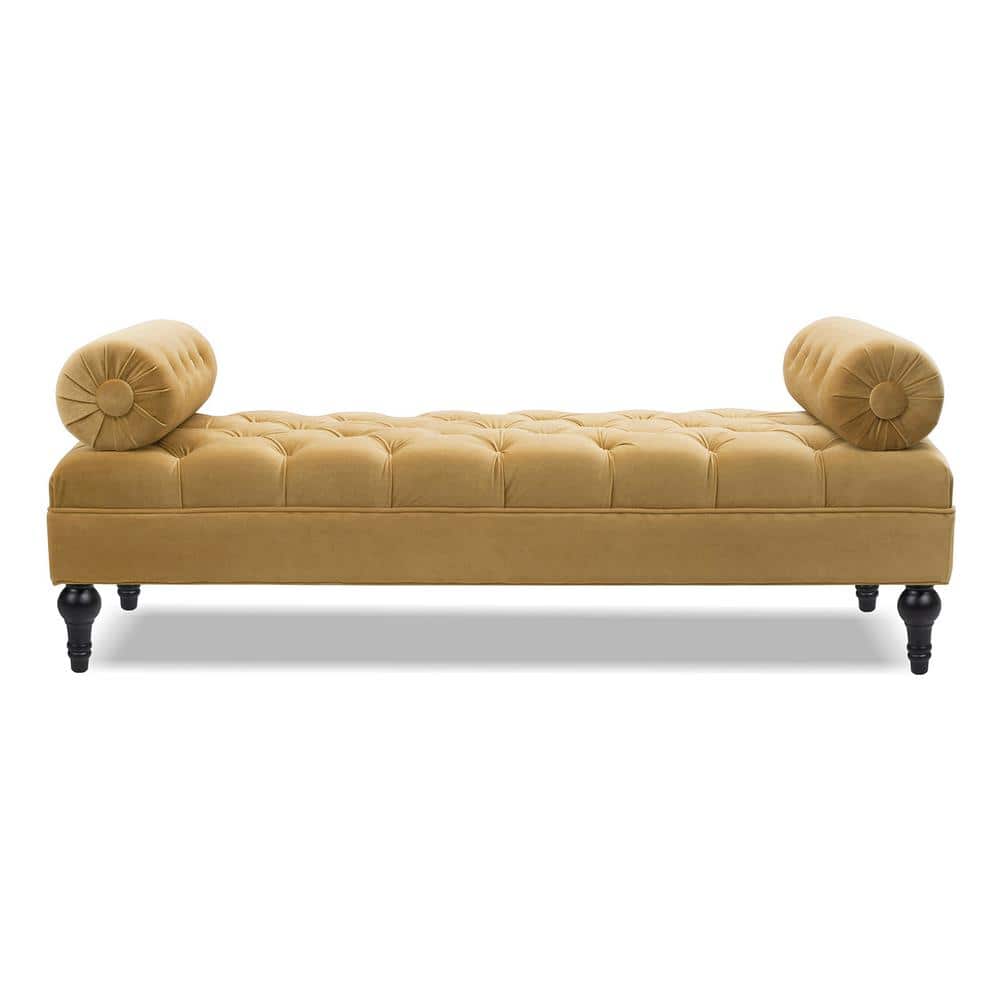 Lewis Glam Traditional Sky Neutral Tufted Bench with Bolster Pillows
