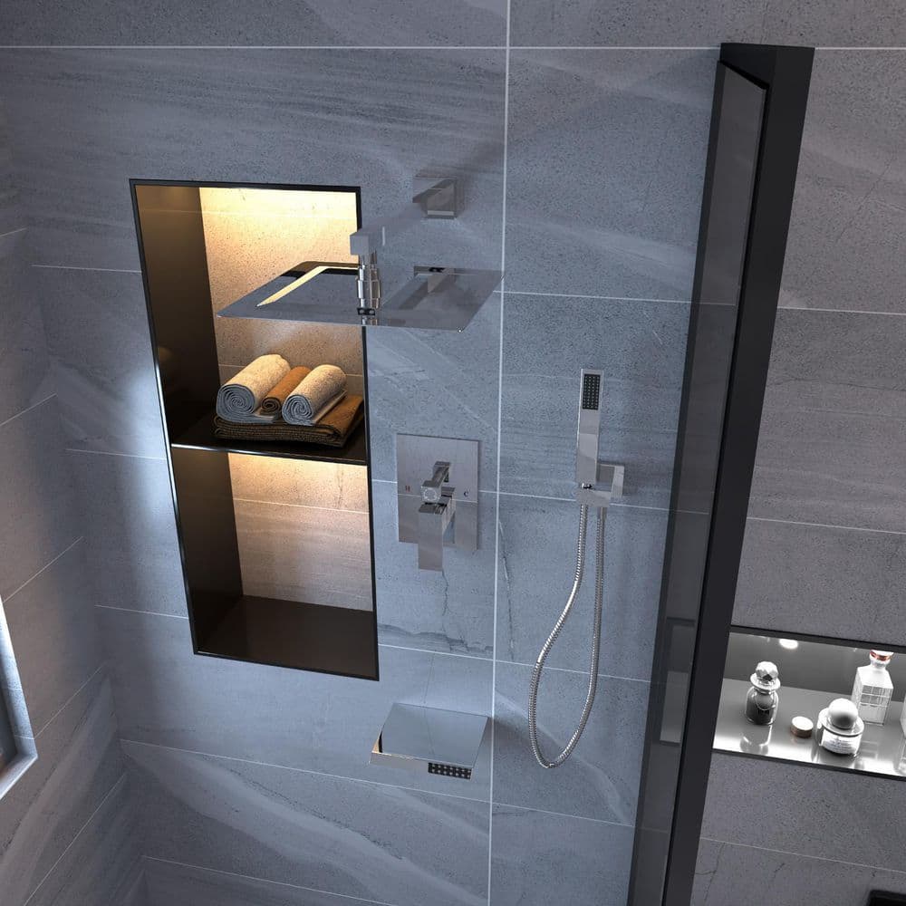12-Inch Chrome Square Rain Shower System with Handheld and Valve
