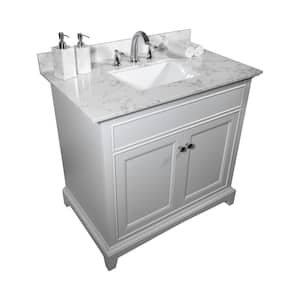 31 in white bathroom vanity top stone carrara with rectangle under-mount ceramic sink and backsplash with 3 faucet holes