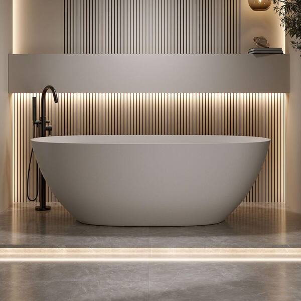 Moray 65 in. x 31.5 in. Solid Surface Stone Resin Flatbottom Freestanding Double Slipper Soaking Bathtub in Warm Yellow