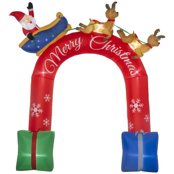 7.5 ft. x 9 ft. Christmas Inflatable Arch Decorations with Santa Claus Riding a Sled, Blow-Up LED Yard Christmas Decor