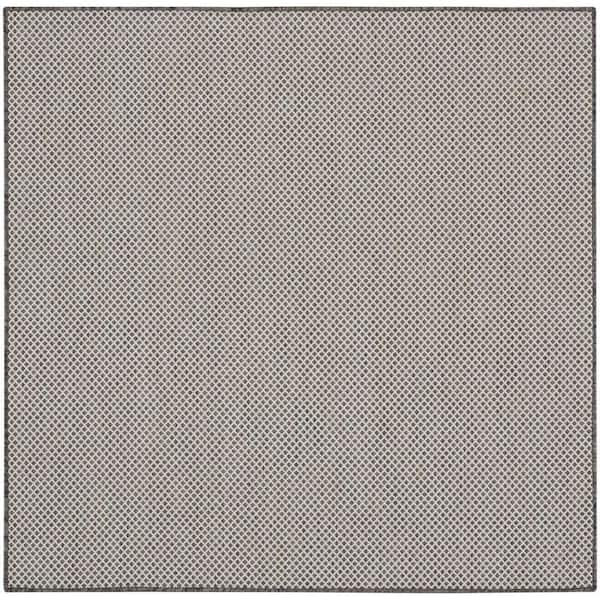 Nourison Courtyard Ivory/Charcoal 4 ft. x 4 ft. Square Solid Geometric Contemporary Indoor/Outdoor Area Rug