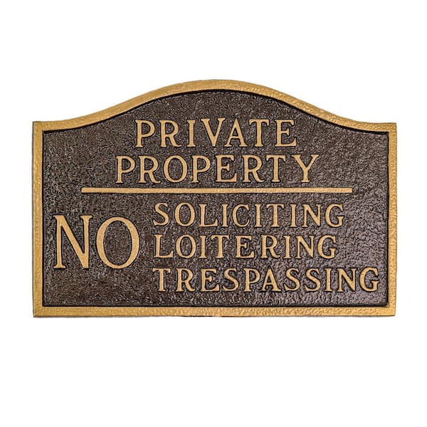 Montague Metal Products Private Property, No Soliciting, No Loitering Small Statement Plaque - Hammered Bronze