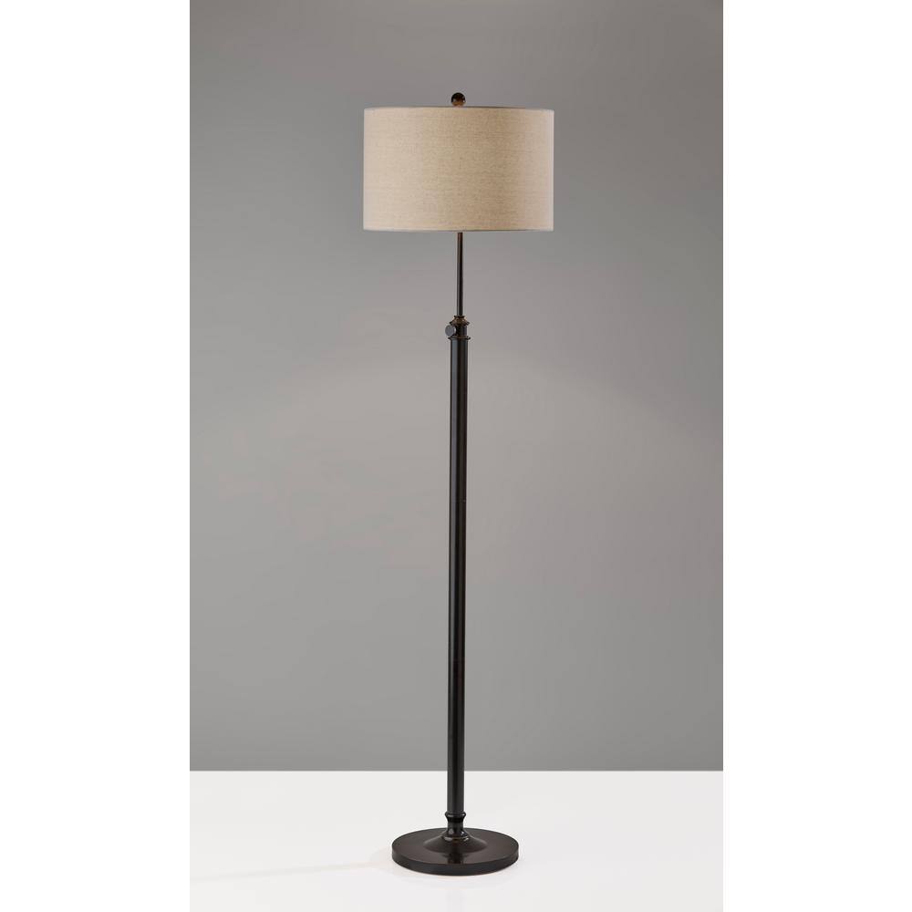 Adjustable Antique Bronze Floor Lamp with Oatmeal Linen Shade