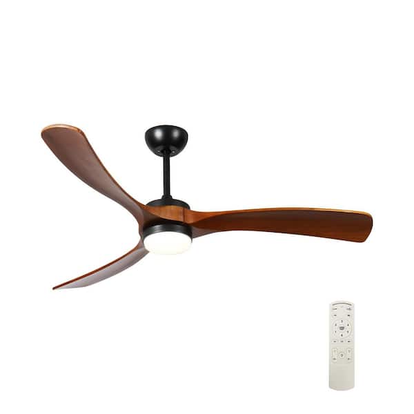 60 in. 3-Light Indoor Solid Wood Leaf Quiet Ceiling Fan with Remote Control 2-Way Rotation 6-Speed, Brown