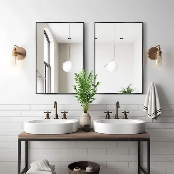 Dovelina 24 in. W x 36 in. H Rectangular Aluminum Alloy Black Framed Wall Mirror (Set of 2)