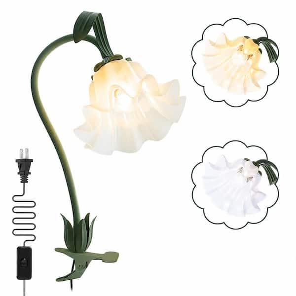 Green Lily of the Valley Clip-On LED Desk Lamp with Shade, 3 Color Modes, 15.8 in Flexible Gooseneck