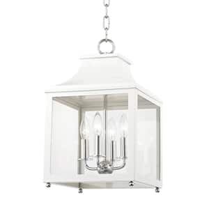 Leigh 4-Light 11.5 in. W Polished Nickel/White Pendant with Clear Glass Panel