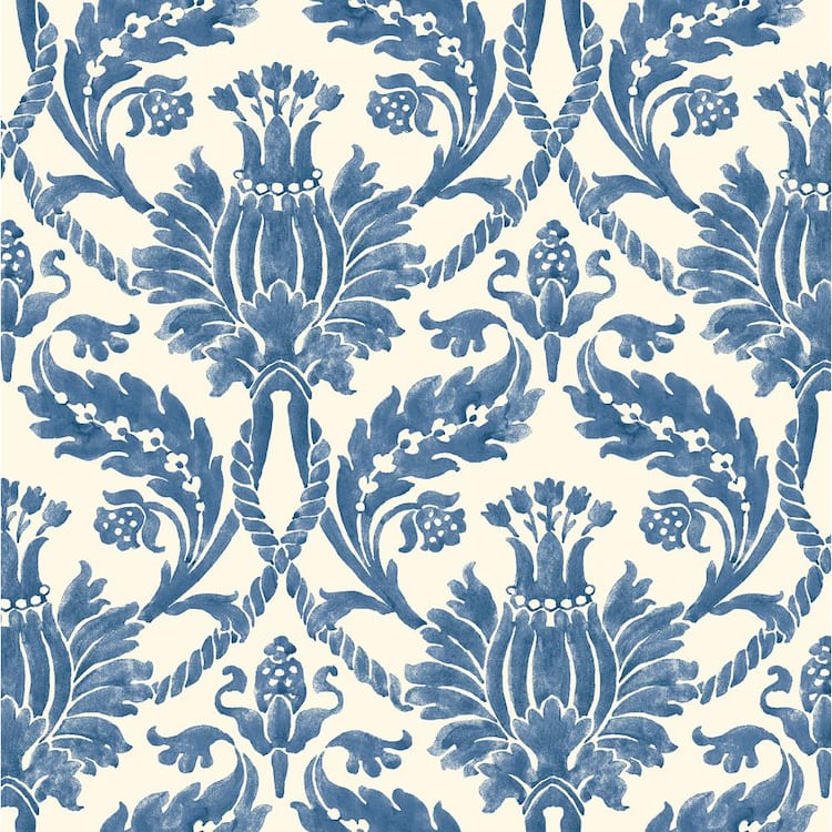 SURFACE STYLE Tulip Time Bluebell Damask Vinyl Peel and Stick Wallpaper Roll (Covers 30.75 sq. ft.)