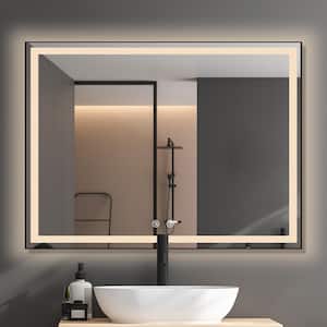 48 in. W x 36 in. H Lighted Modern Rectangular Framed Anti-Fog Dimmable Wall Mounted LED Bathroom Vanity Mirror in Black