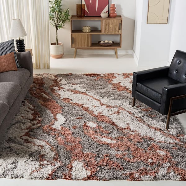 Horizon Shag 8 ft. x 8 ft. Square Gray/Rust Abstract Marble Area Rug