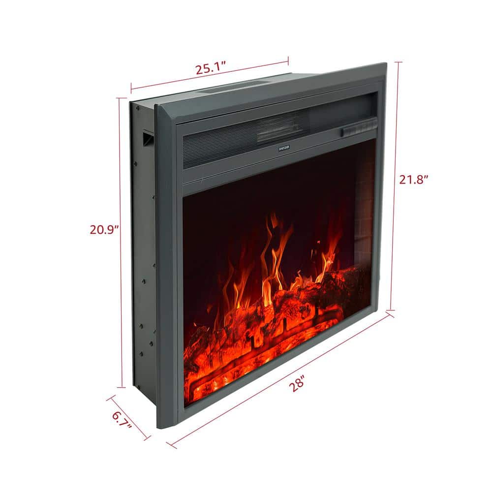 Black Steel 28" Electric Fireplace Insert with Remote