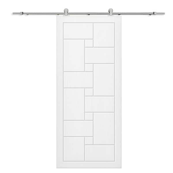 CALHOME 30 in. x 80 in. White Painted Composite MDF Paneled Interior Sliding Barn Door with Hardware Kit