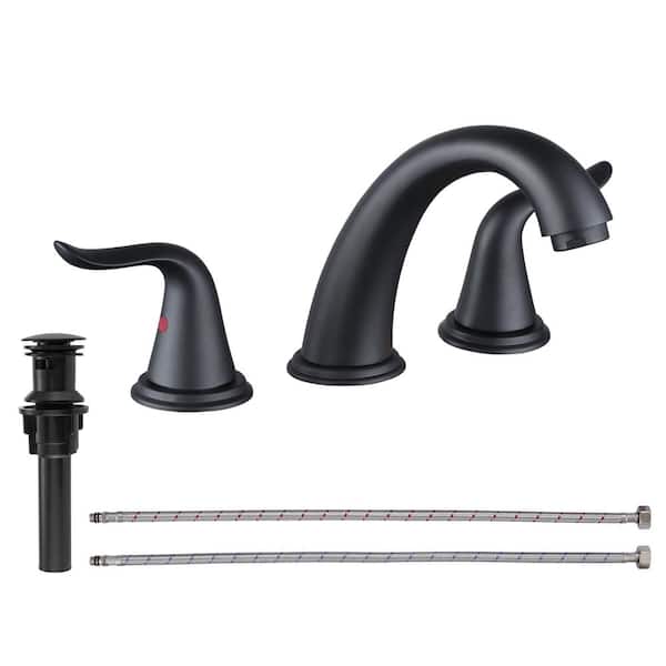 ARCORA 8 in. Widespread Bathroom Faucet with Pop Up Drain, 3 Hole Bathroom Sink Lavatory Faucet in Black
