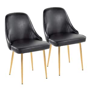 Marcel Black Faux Leather & Gold Metal Side Dining Chair (Set of 2)