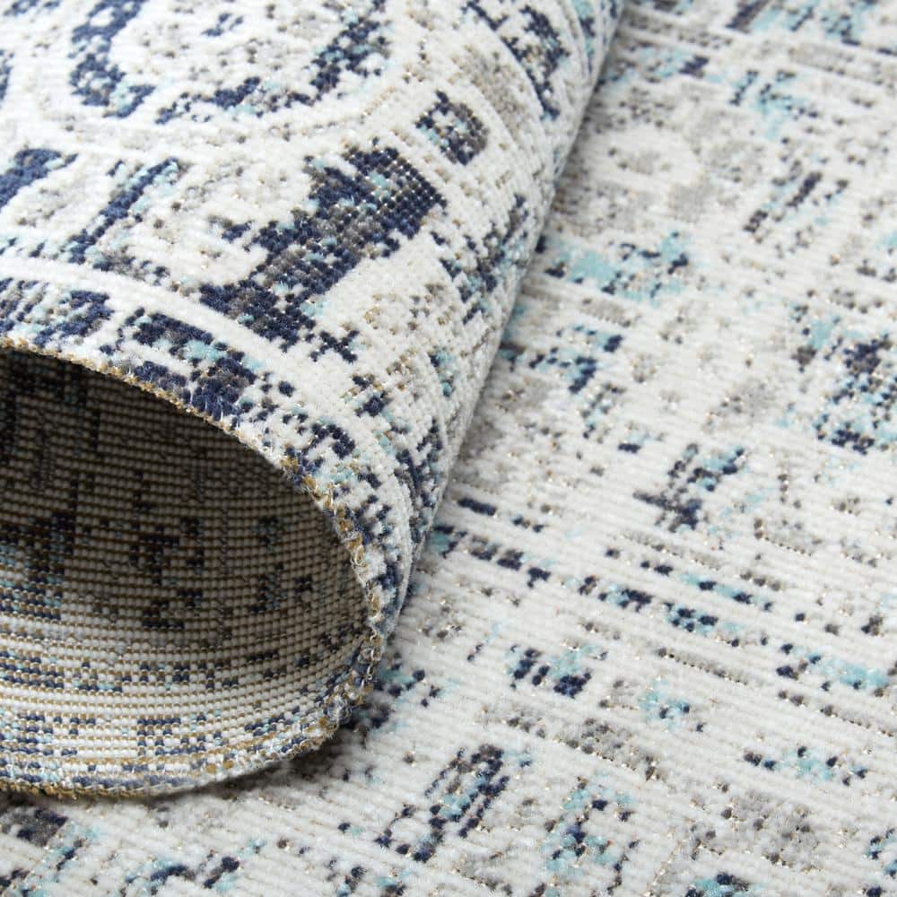 Navy Blue and Ivory Medallion Indoor/Outdoor Area Rug