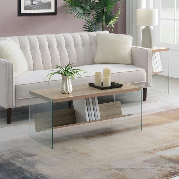 Convenience Concepts SoHo 40 in. L Weathered White and Glass 17 in. H Rectangle Particle Board Coffee Table with Shelf