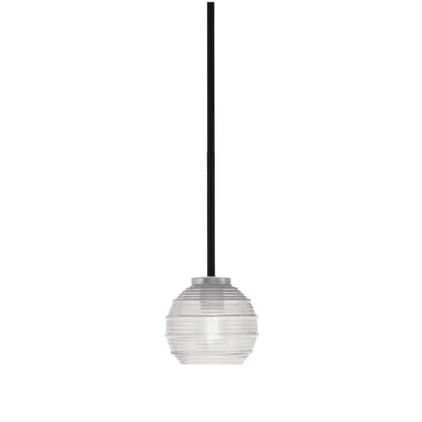 Unbranded Elonia 100-Watt 1 Light Matte Black & Graphite Stem Mini Pendant Light with 6 in. Clear Ribbed Glass Shade
