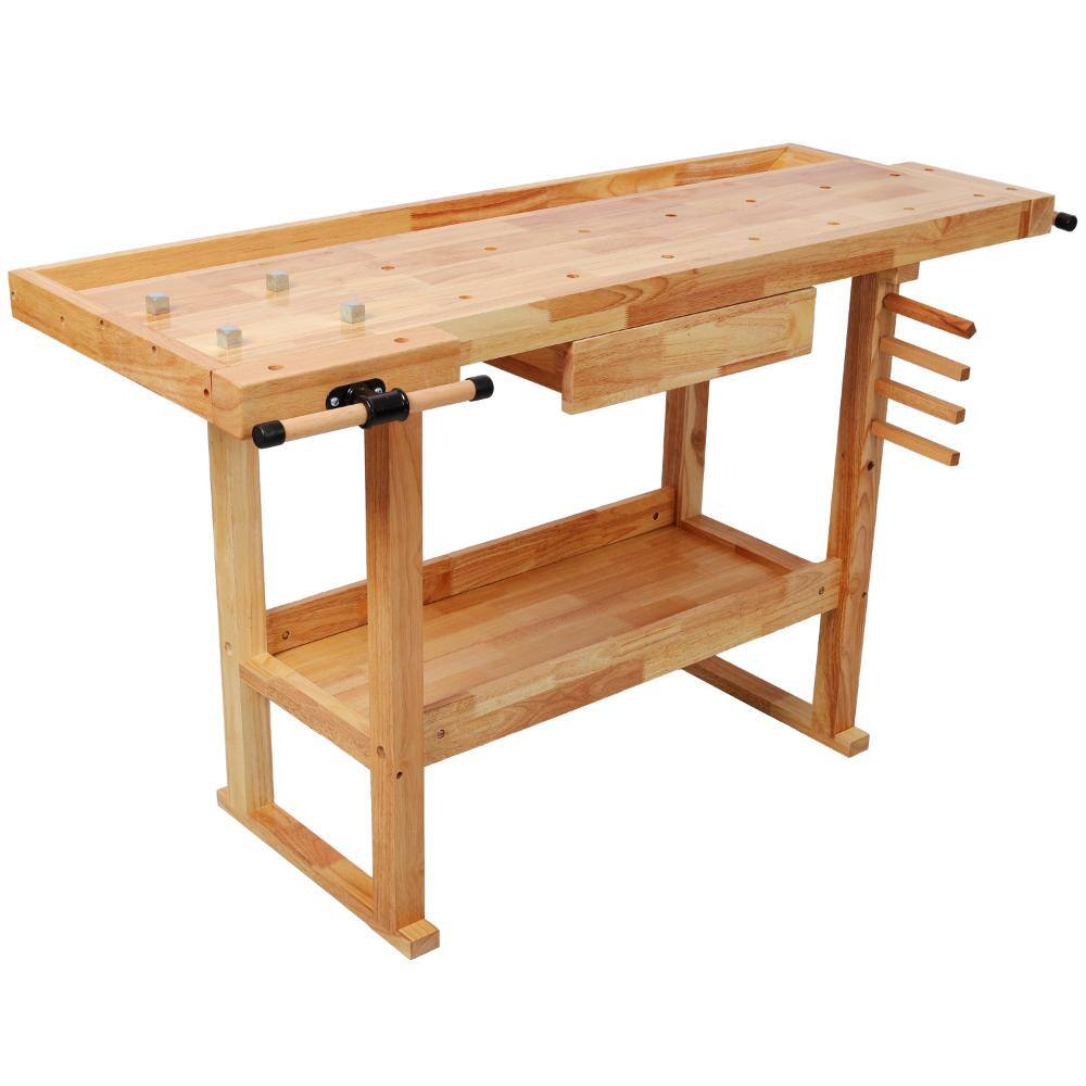 55 in. W x 18.8 in. D 1-Drawer Light Brown Workbench Table with Solid Wood Top Adjustable Handle for Garage Workshop price history on PriceWatchPro