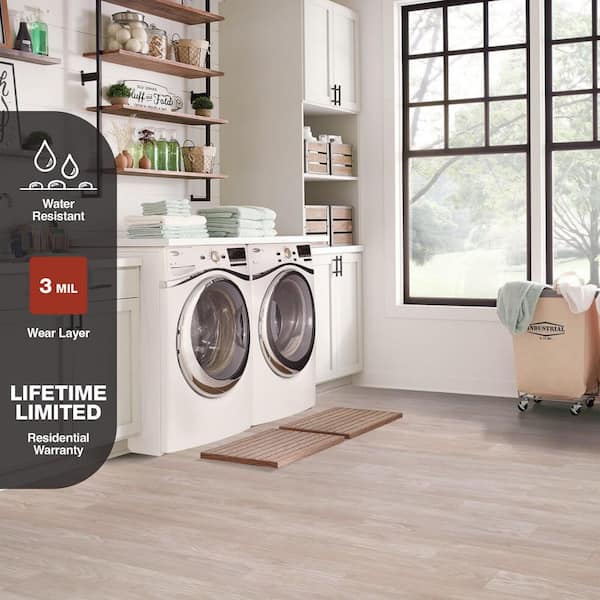 Beige Oak 3 MIL x 6 in W x 36 in L Peel and Stick Water Resistant Vinyl Tile Flooring (36 sq. ft./ctn)