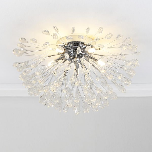 Rennnsan Shawn 5-Light 20.47 in. Chrome Crystal Semi- Flush