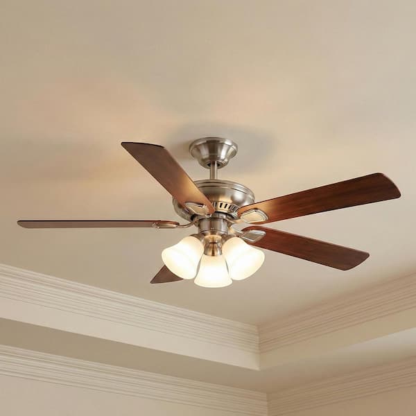 Campbell 52 in. Indoor LED Brushed Nickel Ceiling Fan with Light Kit, Downrod, Reversible Blades and Remote