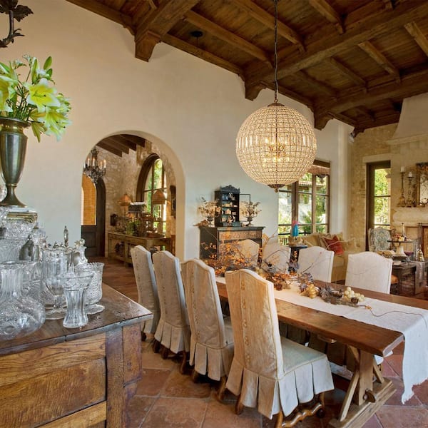 Allenglade 8-Light 31.5 in. Unique Antique Brass Globe Chandelier with Crystal Accents