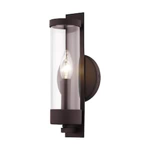 Mayfield 12 in. 1-Light Bronze ADA Wall Sconce with Clear Cylinder Glass