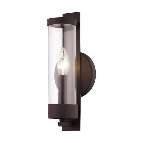 AVIANCE LIGHTING Mayfield 12 in. 1-Light Bronze ADA Wall Sconce with Clear Cylinder Glass